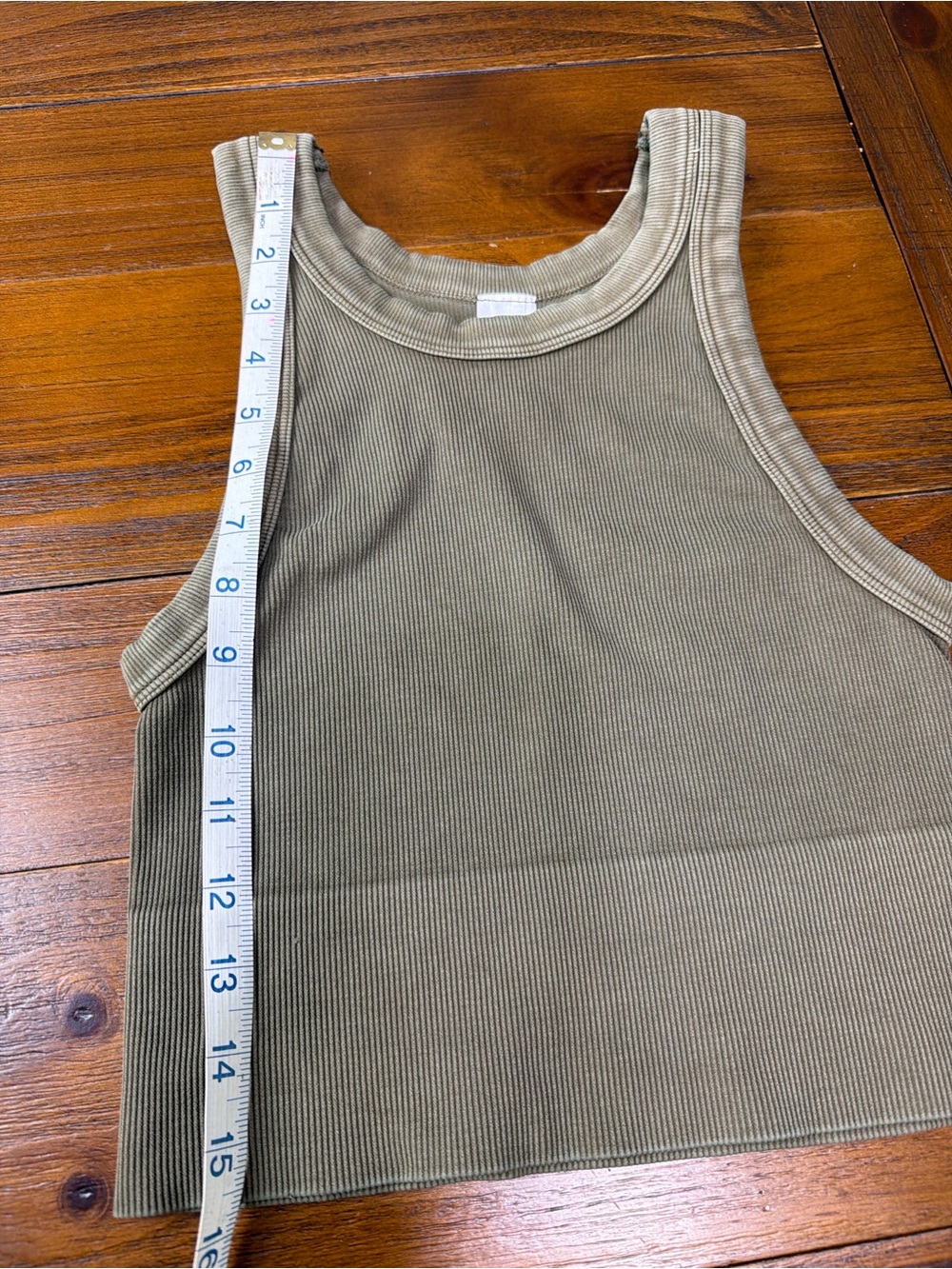 Olive Ribbed Racerback Crop Tank Top - Picture 4 of 6